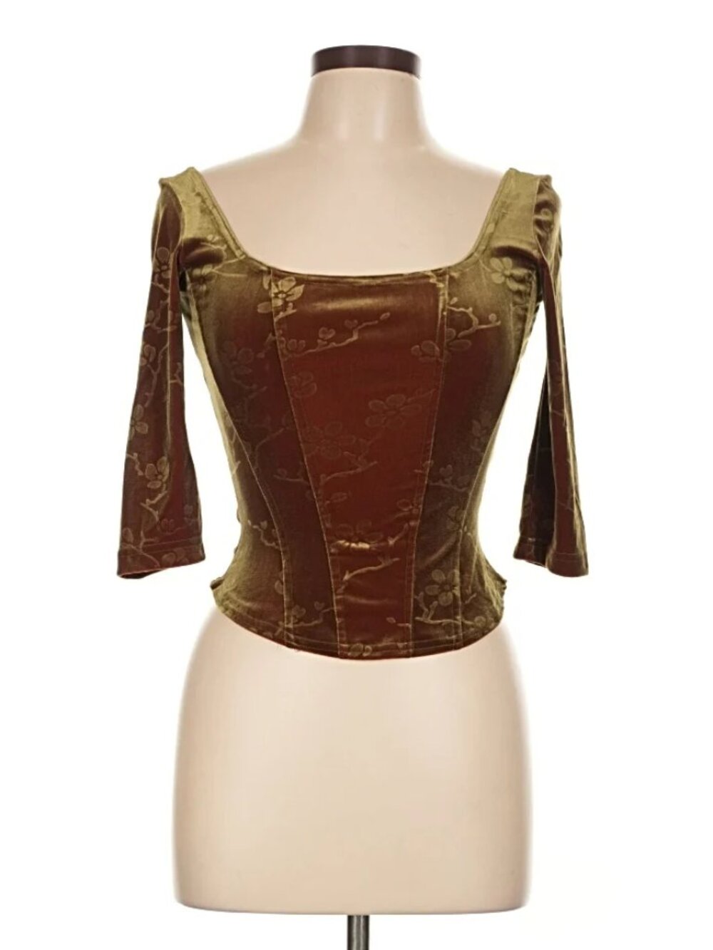 ANN FERRIDAY Velvet Floral Corset Top Shirt One Size 90s Y2K VINTAGE RARE